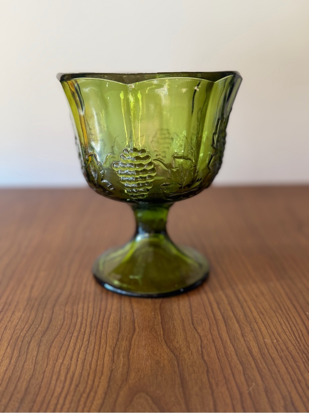 Indiana Glass Green Harvest Grape Pressed Glass Compote - Pedestal Bowl